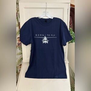 NWOT Born to Fly Unisex Tee Shirt "Navy Blue" With Helicopter size M
